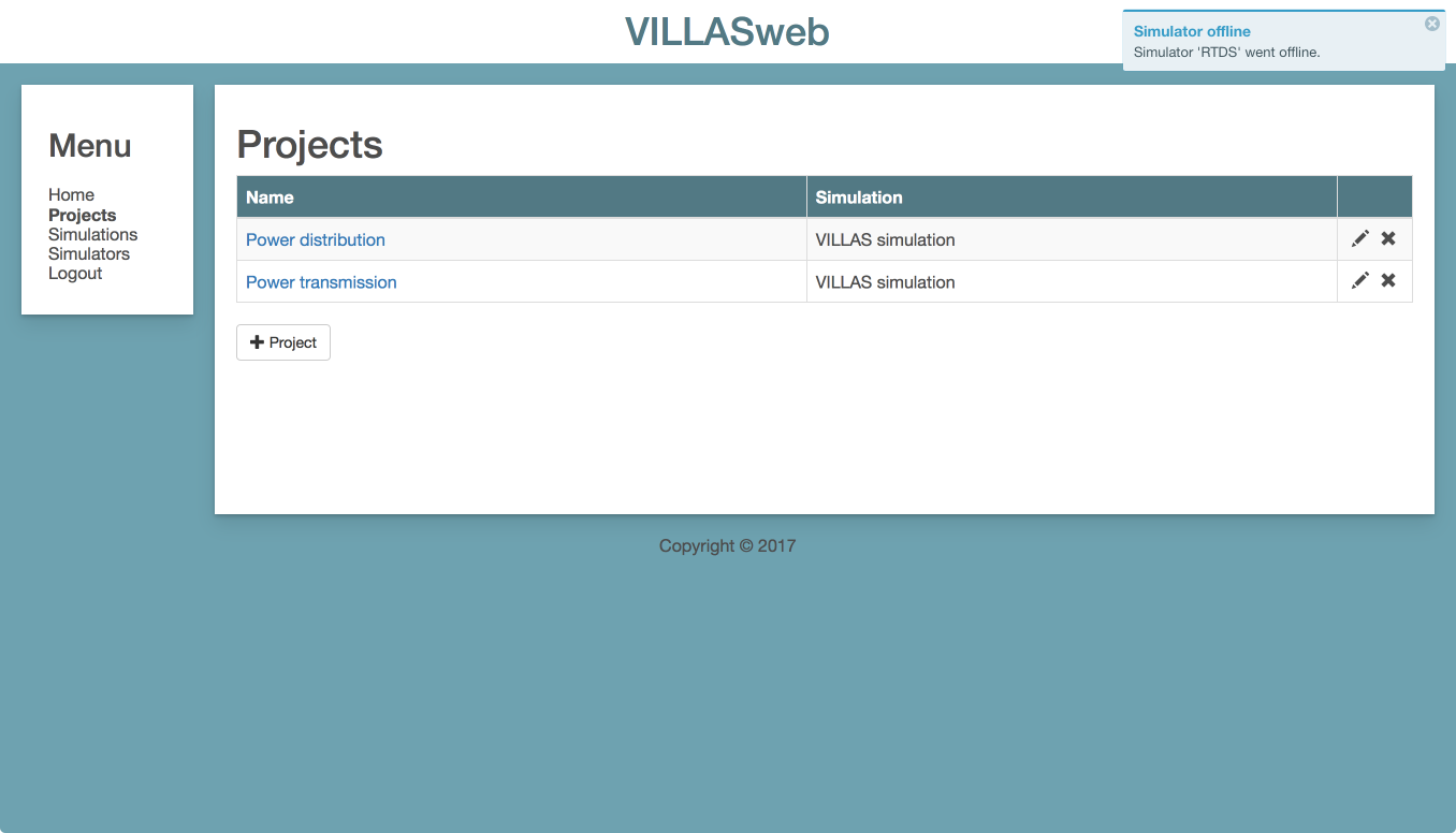 Projects overview with notification