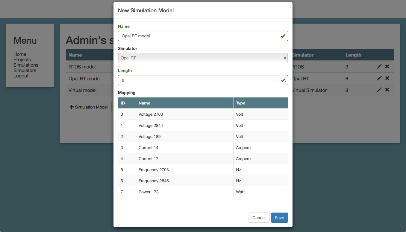 Simulation Model Dialog